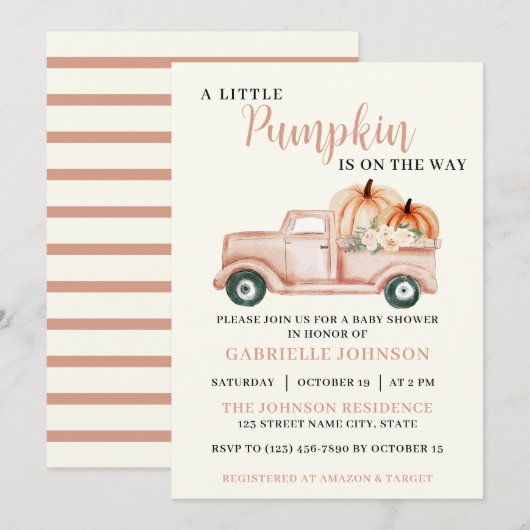 Little Pumpkin Rustic Fall Baby Dusche Einladung (Vorne/Hinten)