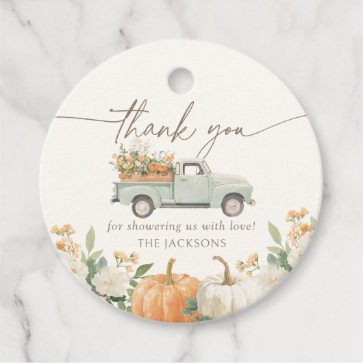 Little Pumpkin Rustic Fall Baby Dusche Geschenkanhänger (Vorderseite)