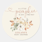 Little Pumpkin Rustic Floral Baby Shower Runder Aufkleber (Vorderseite)