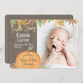 Little Pumpkin Rustic Foto Geburtsankündigung Einladung (Vorne/Hinten)