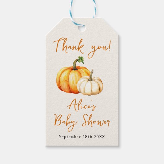 Little Pumpkin Rustic Herbst Kinderdusche Geschenkanhänger (Vorderseite)