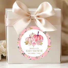 Little Pumpkin Rustic Pink Gold Floral Baby Dusche Runder Aufkleber