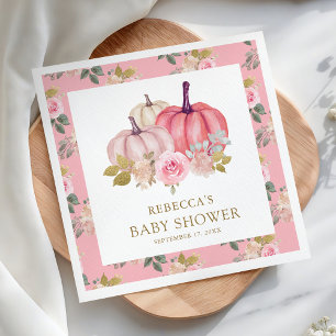 Little Pumpkin Rustic Pink Gold Floral Baby Dusche Serviette