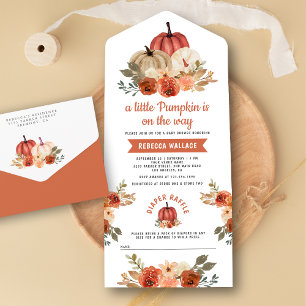 Little Pumpkin Rustic Terracotta Babydusche All In One Einladung