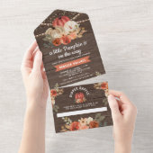 Little Pumpkin Rustic Wood Terracotta Kinderdusche All In One Einladung (Abreißen)