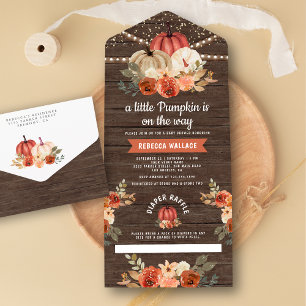 Little Pumpkin Rustic Wood Terracotta Kinderdusche All In One Einladung