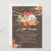 Little Pumpkin Rustic Wood Terracotta Kinderdusche Einladung (Vorderseite)