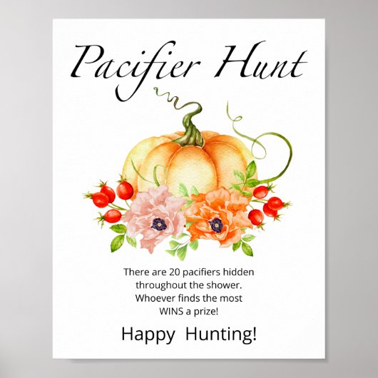 Little Pumpkin Schnuller Hunt Baby Shower Game Poster (Vorne)