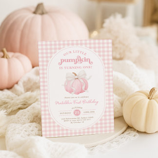 Little Pumpkin Soft Pink Bow 1. Geburtstag Party Einladung