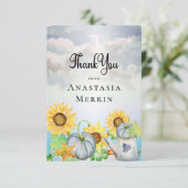 Little Pumpkin | Sonnenblumen Kinderdusche Dankeskarte (Stehend Vorderseite)