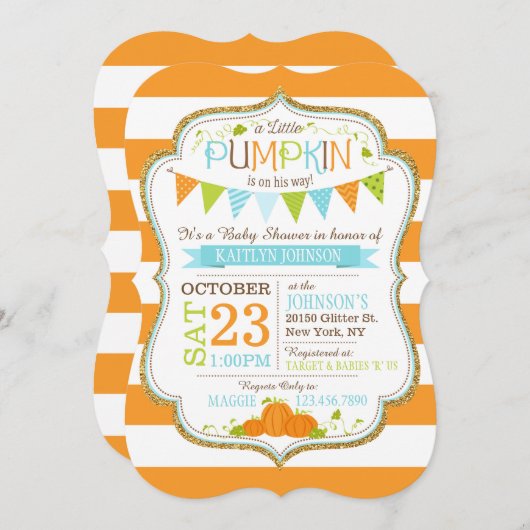Little Pumpkin Stripe Print Baby Dusche Einladung (Vorne/Hinten)