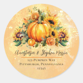 Little Pumpkin Sunflowers Fall Return Address Runder Aufkleber