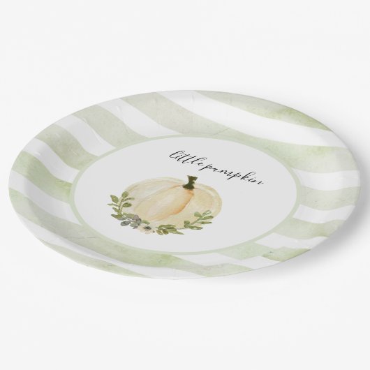 Little Pumpkin Tellers Rustic Fall Baby Dusche Pappteller (Schrägansicht)