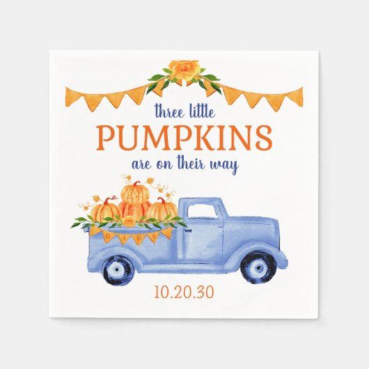 Little Pumpkin Triplet Boy Baby Dusche Napkins Serviette (Vorderseite)