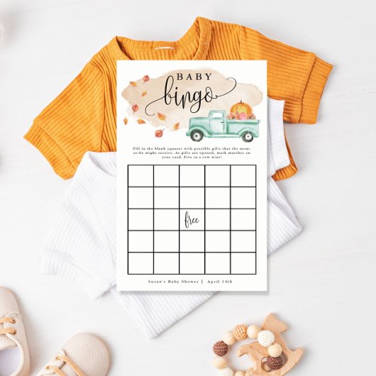 Little Pumpkin Truck Baby Bingo Paper Game Card Flyer