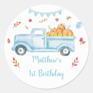Little Pumpkin Truck Birthday Runder Aufkleber