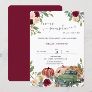 Little Pumpkin Truck Burgundy Blume Kinderdusche Einladung