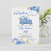 Little Pumpkin Truck Fall Baby Boy Dusche Einladung (Stehend Vorderseite)