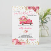 Little Pumpkin Truck Fall Baby Dusche Einladung (Stehend Vorderseite)