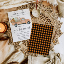 Little Pumpkin Truck Gender Reveve Invitation Card