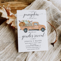 Little Pumpkin Truck Gender Reveve Invitation Card