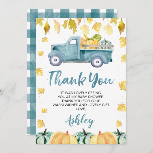 Little Pumpkin Truck Kinderdusche Danke Karte (Vorne/Hinten)