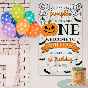 Little Pumpkin Turning One Halloween 1. Geburtstag Banner