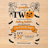 Little Pumpkin Turning Two Halloween 2. Geburtstag Acryleinladungen (Vorderseite)