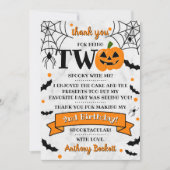 Little Pumpkin Turning Two Halloween 2. Geburtstag Dankeskarte (Vorderseite)