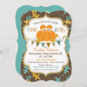 Little Pumpkin Twin Boys Herbstlaubs Kinderdusche Einladung (Vorne/Hinten)