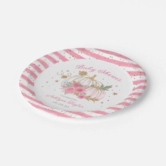 Little Pumpkin Twin Girl Babydusche Pappteller (Schrägansicht)