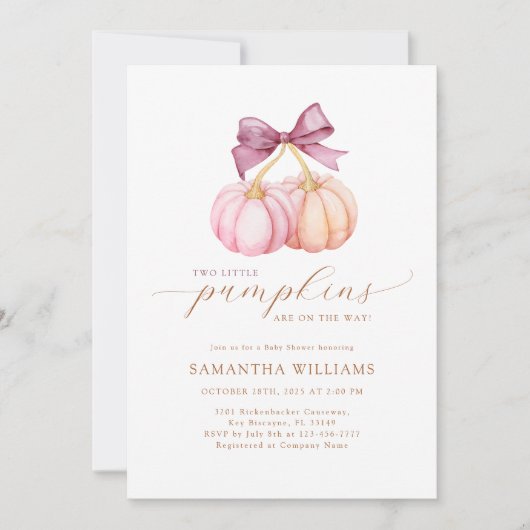 Little Pumpkin Twins Kinderdusche Einladung (Vorderseite)