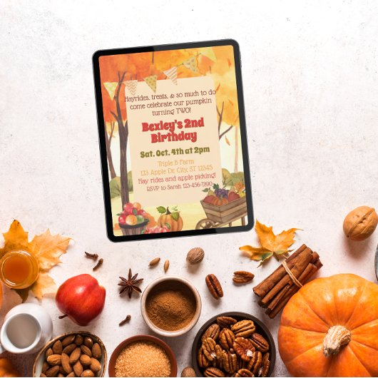 Little Pumpkin Two, Fall Watercolor Birthday Einladung