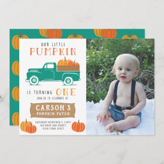 Little Pumpkin Vintag Truck Boy's Erster Geburtsta Einladung