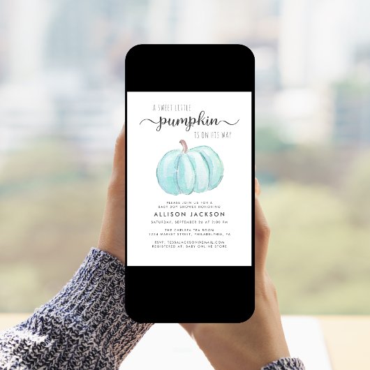 Little Pumpkin Watercolor Baby Boy Dusche Einladung