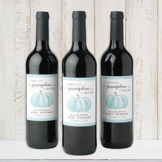 Little Pumpkin Watercolor Baby Boy Dusche Weinetikett