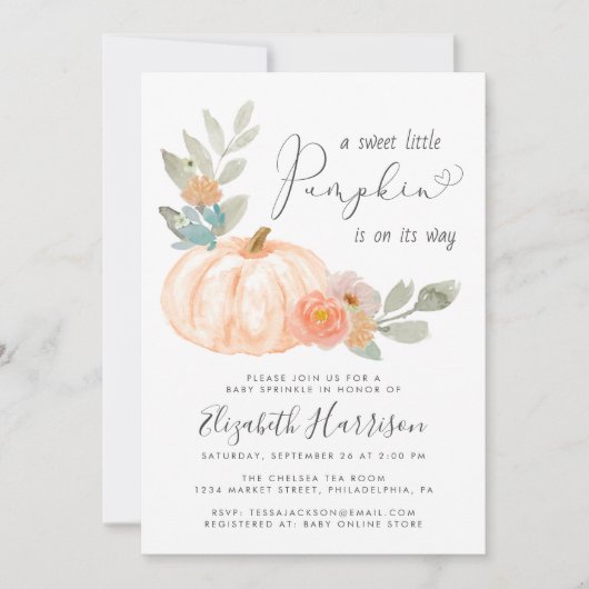 Little Pumpkin Watercolor Baby Sprinkle Einladung (Vorderseite)
