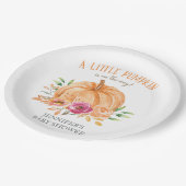 Little Pumpkin Watercolor Floral Baby Dusche Pappteller (Schrägansicht)
