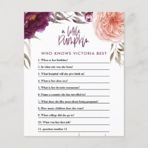 Little pumpkin watercolor floral baby shower game  flyer