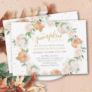 Little Pumpkin Watercolor Gold Baby Dusche Einladung