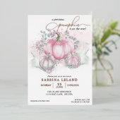 Little Pumpkin Watercolor Pink Girl Baby Dusche Folieneinladung (Stehend vorne)