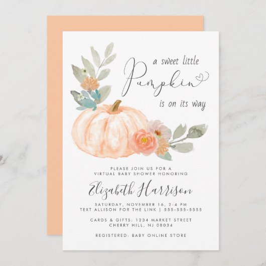 Little Pumpkin Watercolor Virtual Baby Dusche Einladung (Vorne/Hinten)