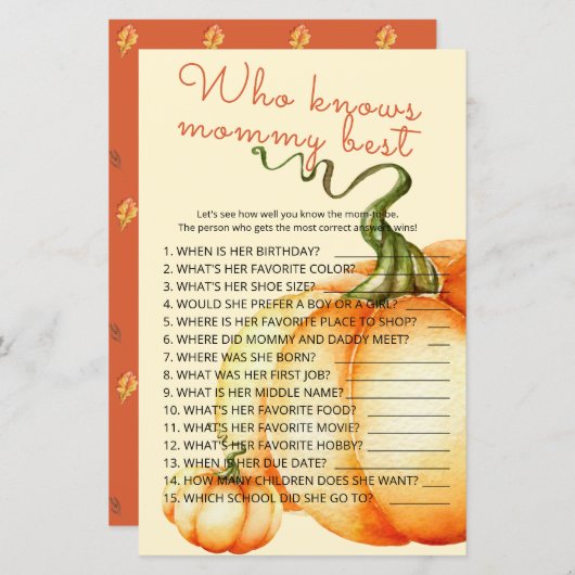 Little Pumpkin Wer Mommy Best Game kennt (Vorne/Hinten)