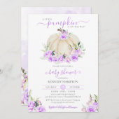 Little Pumpkin White Lila Rose Girl Babydusche Einladung (Vorne/Hinten)
