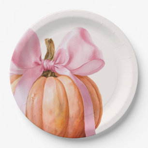 Little Pumpkin with Pink Bow - Babydusche Pappteller