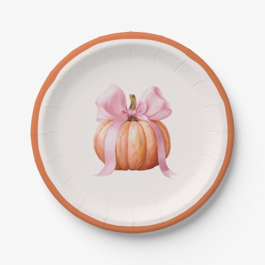 Little Pumpkin with Pink Bow - Babydusche Pappteller (Vorderseite)