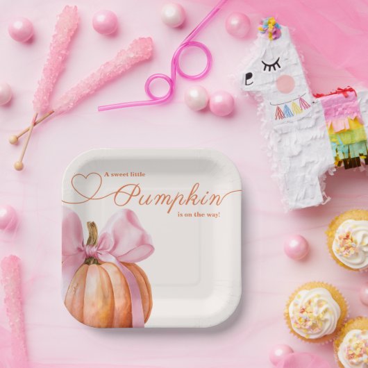Little Pumpkin with Pink Bow - Babydusche Pappteller (Party)