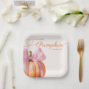 Little Pumpkin with Pink Bow - Babydusche Pappteller