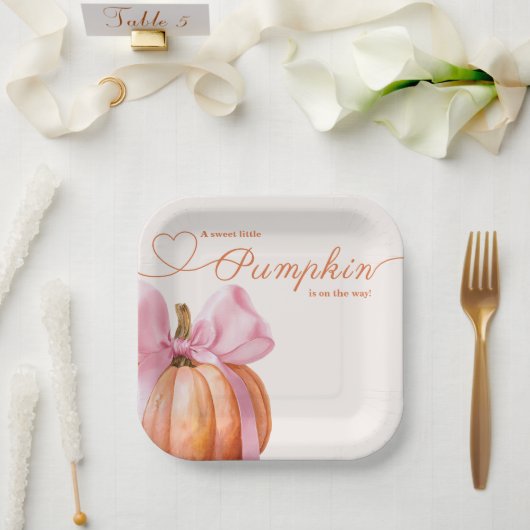 Little Pumpkin with Pink Bow - Babydusche Pappteller (Hochzeit)
