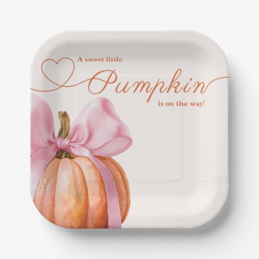 Little Pumpkin with Pink Bow - Babydusche Pappteller (Vorderseite)